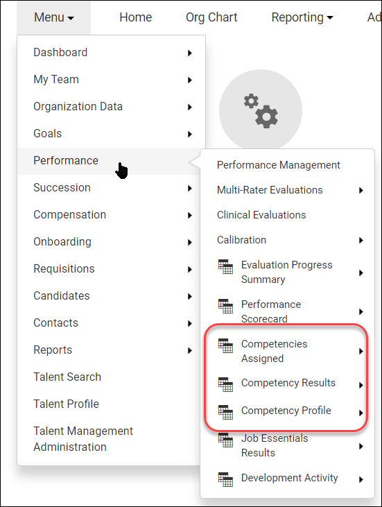 Competencies Grids under the Performance Menu