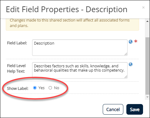 Hide Competency Description and Behaviors Labels