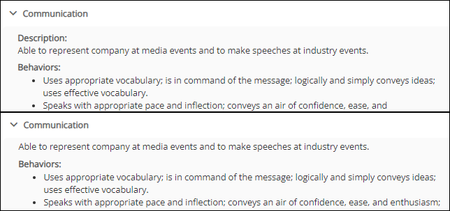 Hide Competency Description and Behaviors Labels
