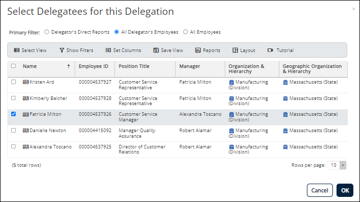 Delegatee Grid
