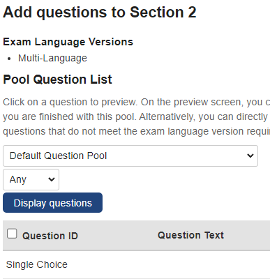 Exam Editor Question Selection